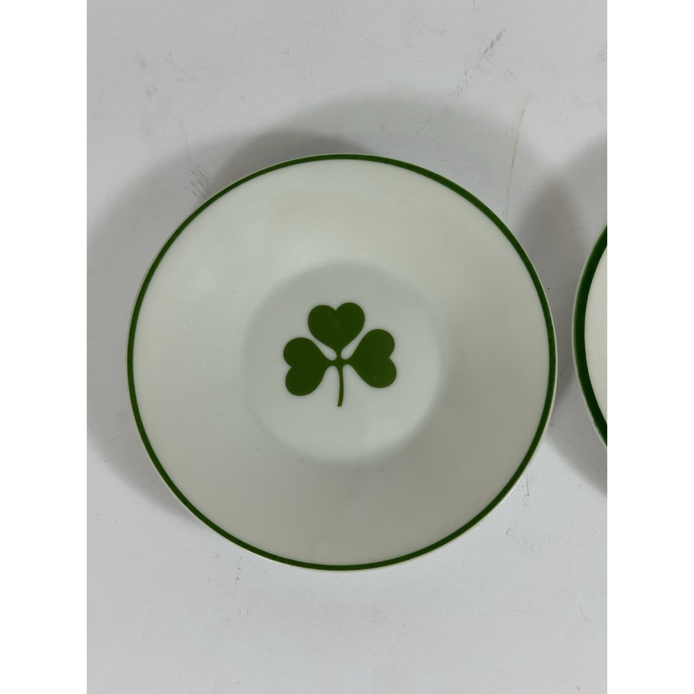 Irish Saucers Vtg C&S 10A31 Bone China Green Rim White Clover 4.5" Set 3 - Picture 2 of 6
